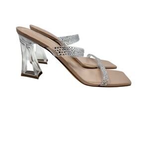 Marc Fisher Arlana Rhinestone Embellished Strap Lucite Heels Tan Size 9M
